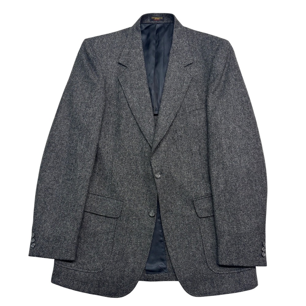 vtg Gray Herringbone Tweed 40L Blazer Jacket Sport Suit Coat 100% Wool USA
